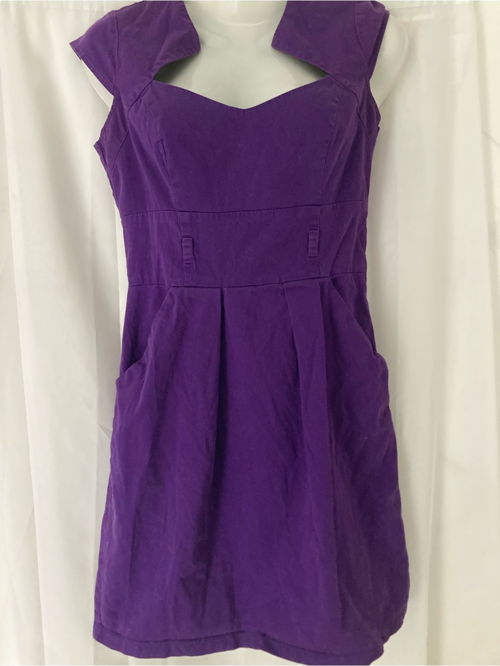 Suzy Shier Purple Fit & Flare Dress Sweetheart Neck Pockets S